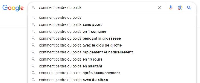 Les suggestions de mot-clé de Google Suggest