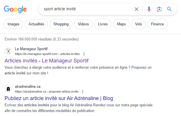 Recherche Google pour le Guest Blogging