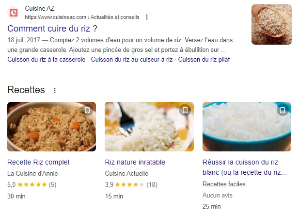 Données structurées de type recette