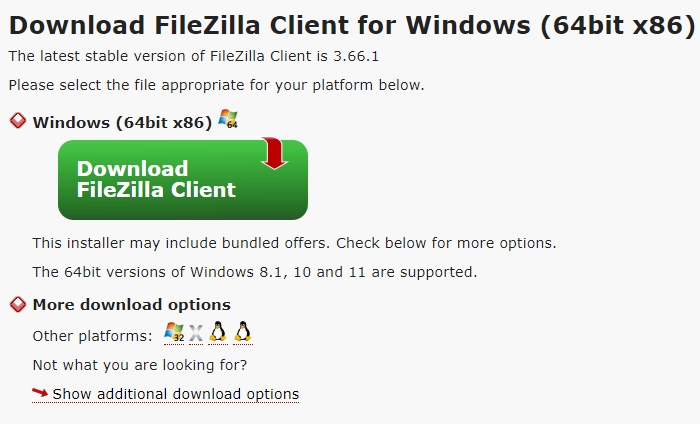 Page de téléchargement de FileZilla 