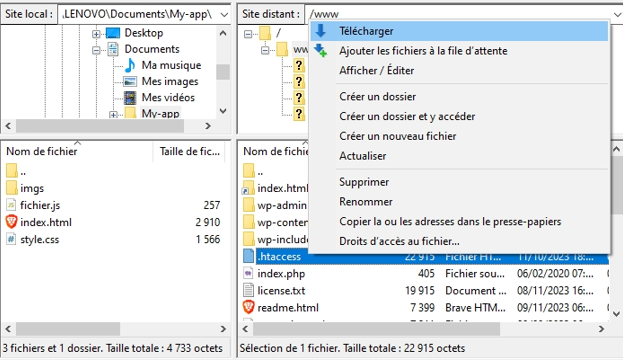 Télécharger un fichier avec un client FTP