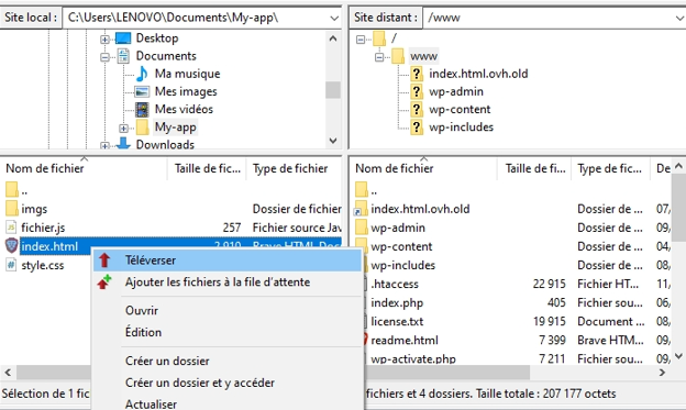 Téléverser un fichier avec un client FTP